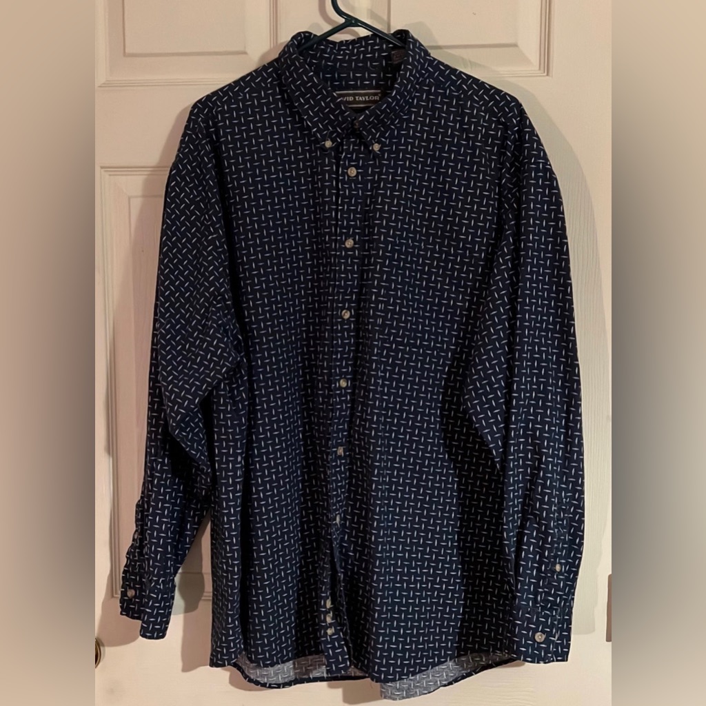 David Taylor Button Down, Long Sleeve Shirt, Navy Print, Size Xxl